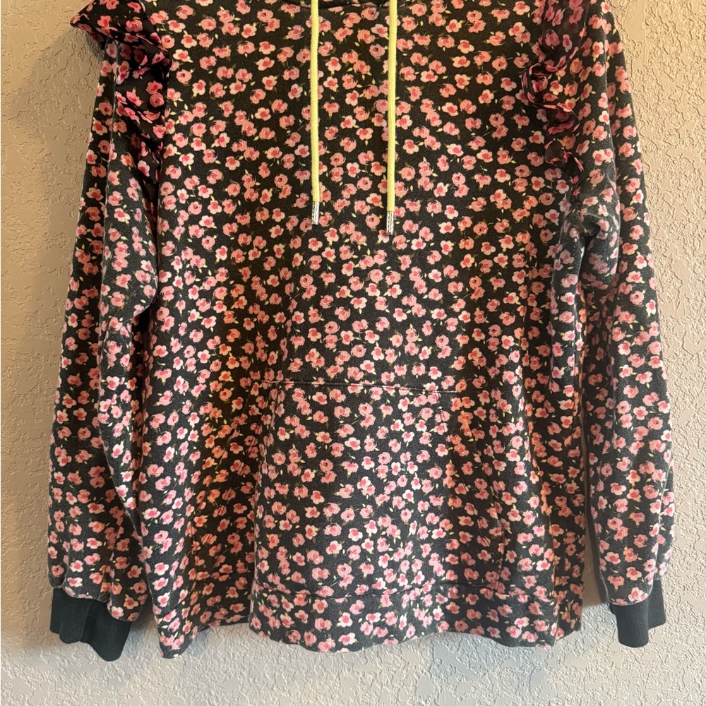 Sandy Liang Gray Hoodie with Pink Floral Design